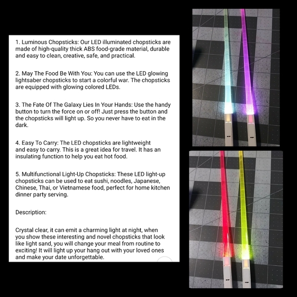 New lightsaber LED chopsticks star wars set multicolored can be a glow stick - Picture 7 of 11
